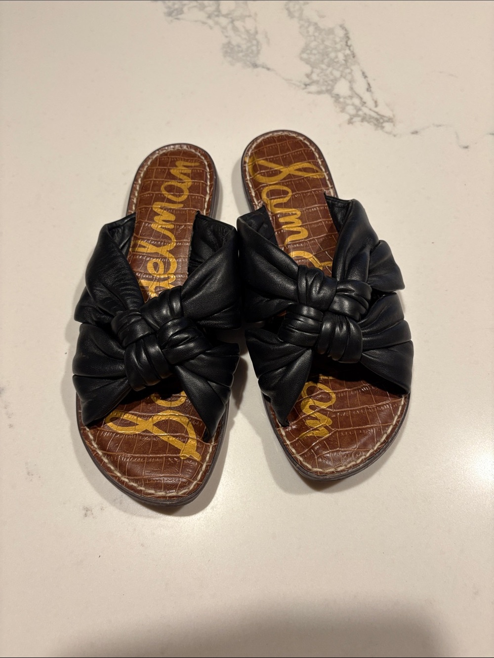 Sam Edelman Black Knotted Leather Slide Mules